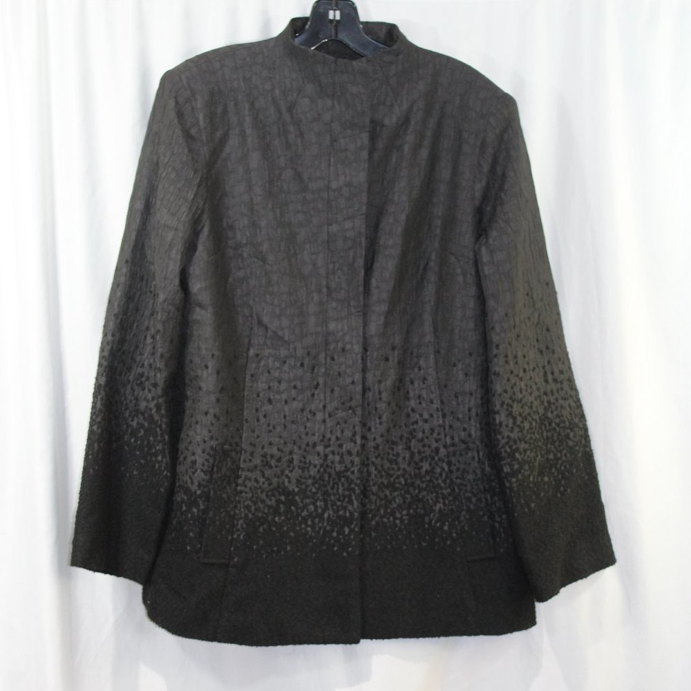 Kelly by Clinton Kelly Grey Black Button Front Textured Jacket